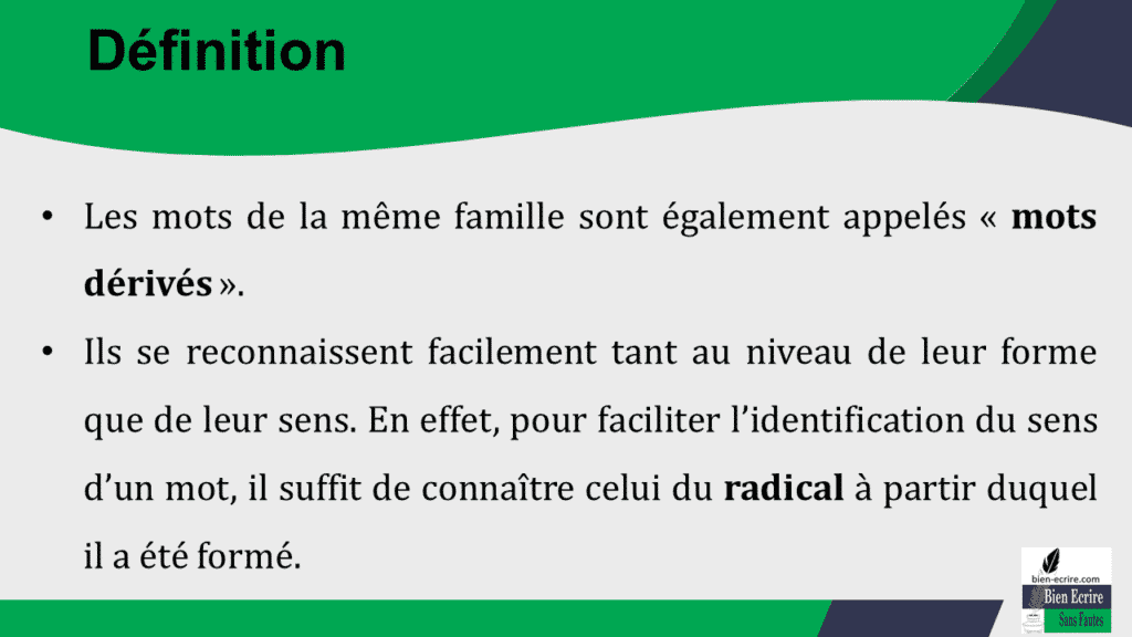 Définition Mot De La Même Famille