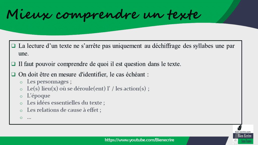 Mieux comprendre un texte Bien écrire