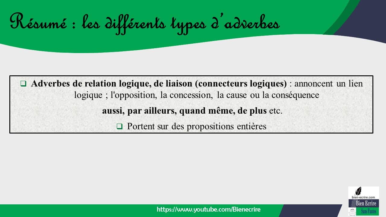 Adverbe 7 adverbes de relation logique ou de liaison  Bien écrire