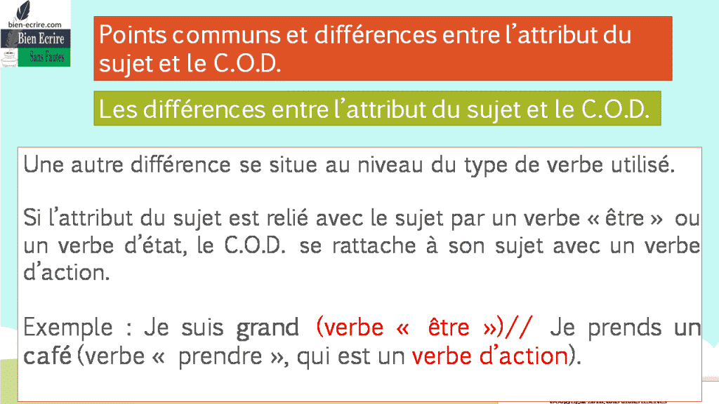 Identifier l’attribut du sujet et le différencier du COD deuxième