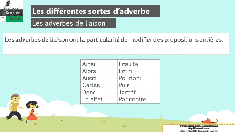 Les adverbes de liaison Les adverbes de liaison ont la particularité de