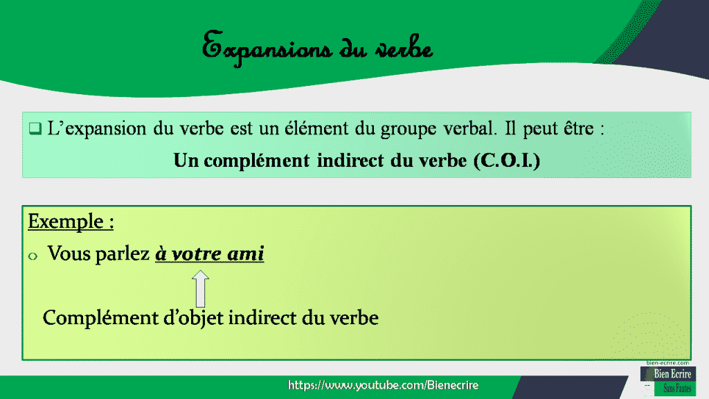 L’expansion du verbe est un élément du groupe verbal. Il peut être Un