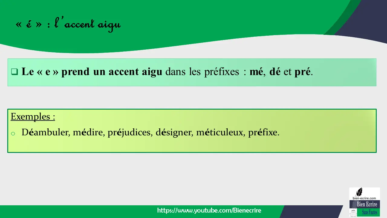  Le « e » prend un accent aigu dans les préfixes : mé, dé et pré