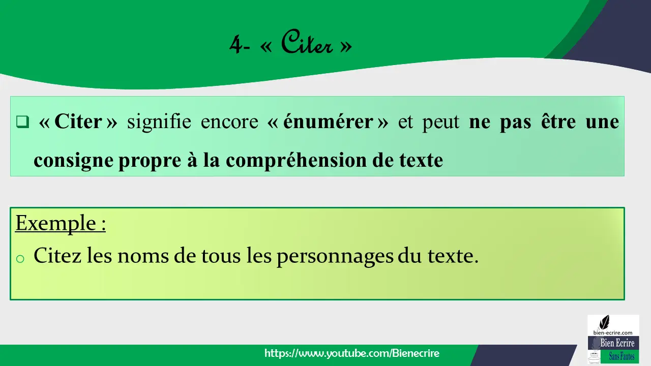  « Citer » signifie encore « énumérer » et peut ne pas être une consigne propre à la compréhension de texte