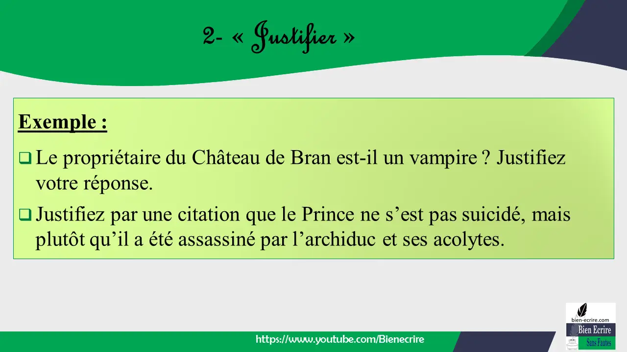 Exemple :  Le propriétaire du Château de Bran est-il un vampire ? Justifiez votre réponse.  Justifiez par une citation que le Prince ne s’est pas suicidé, mais plutôt qu’il a été assassiné par l’archiduc et ses acolytes.
