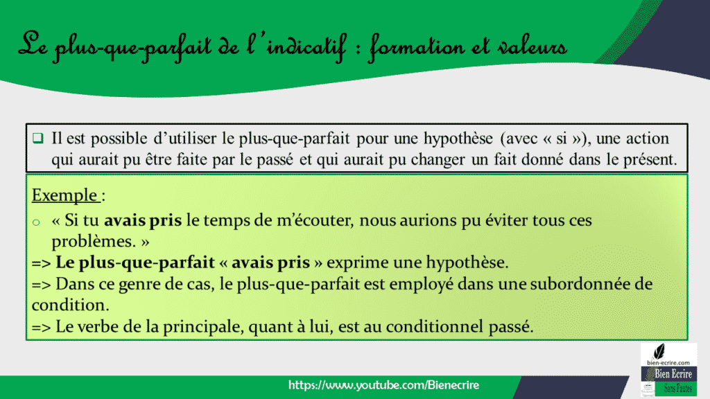 Le plusqueparfait de l’indicatif formation et valeurs Bien écrire
