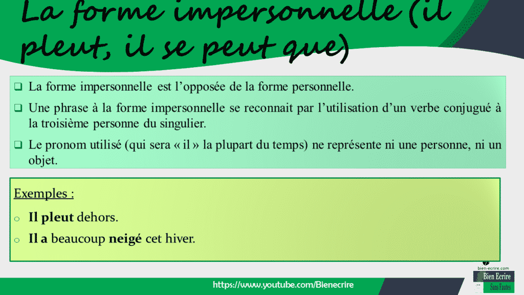 La Forme Impersonnelle (il Pleut, Il Faut) - Bien écrire