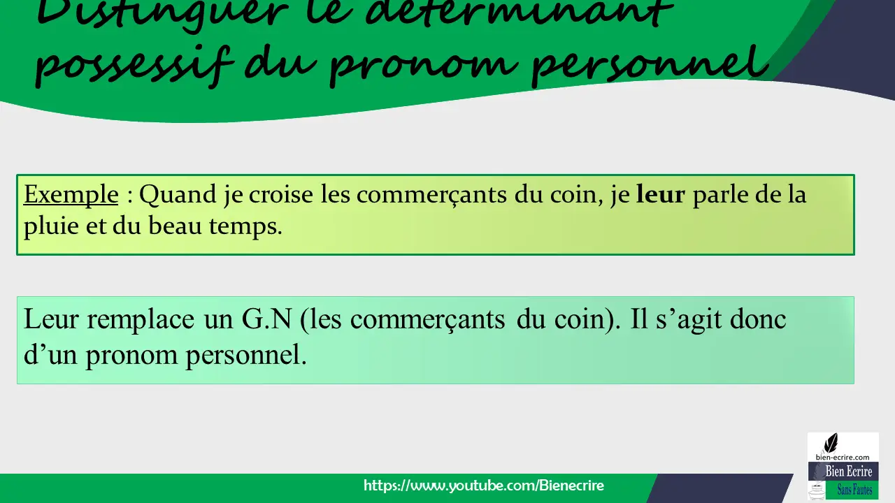 Exemple : Quand je croise les commerçants du coin, je leur parle de la pluie et du beau temps.