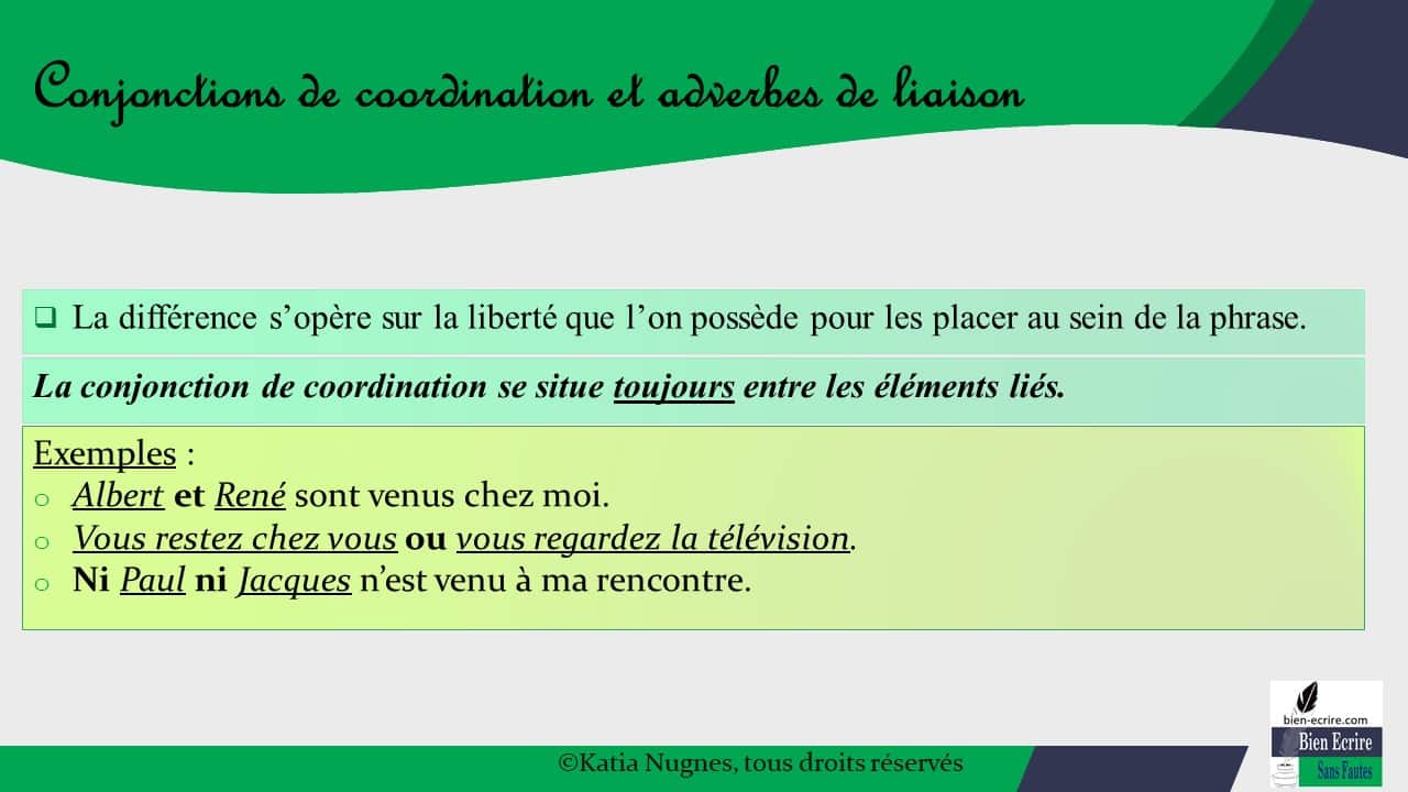 Conjonction 3 Différence avec adverbes de liaison Bien écrire