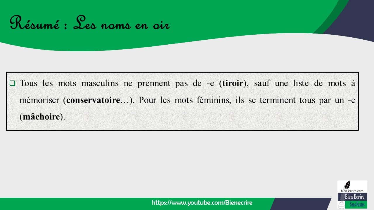 Orthographe 7 les noms en oir Bien écrire